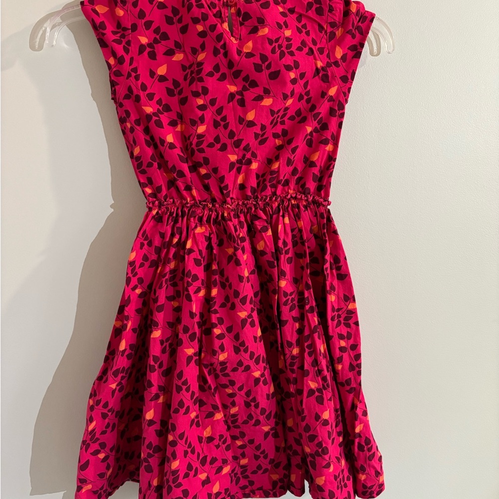 Lands End Kids Girls Dark Pink Floral Print Fit Flare Dress Size 6 - Picture 4 of 8